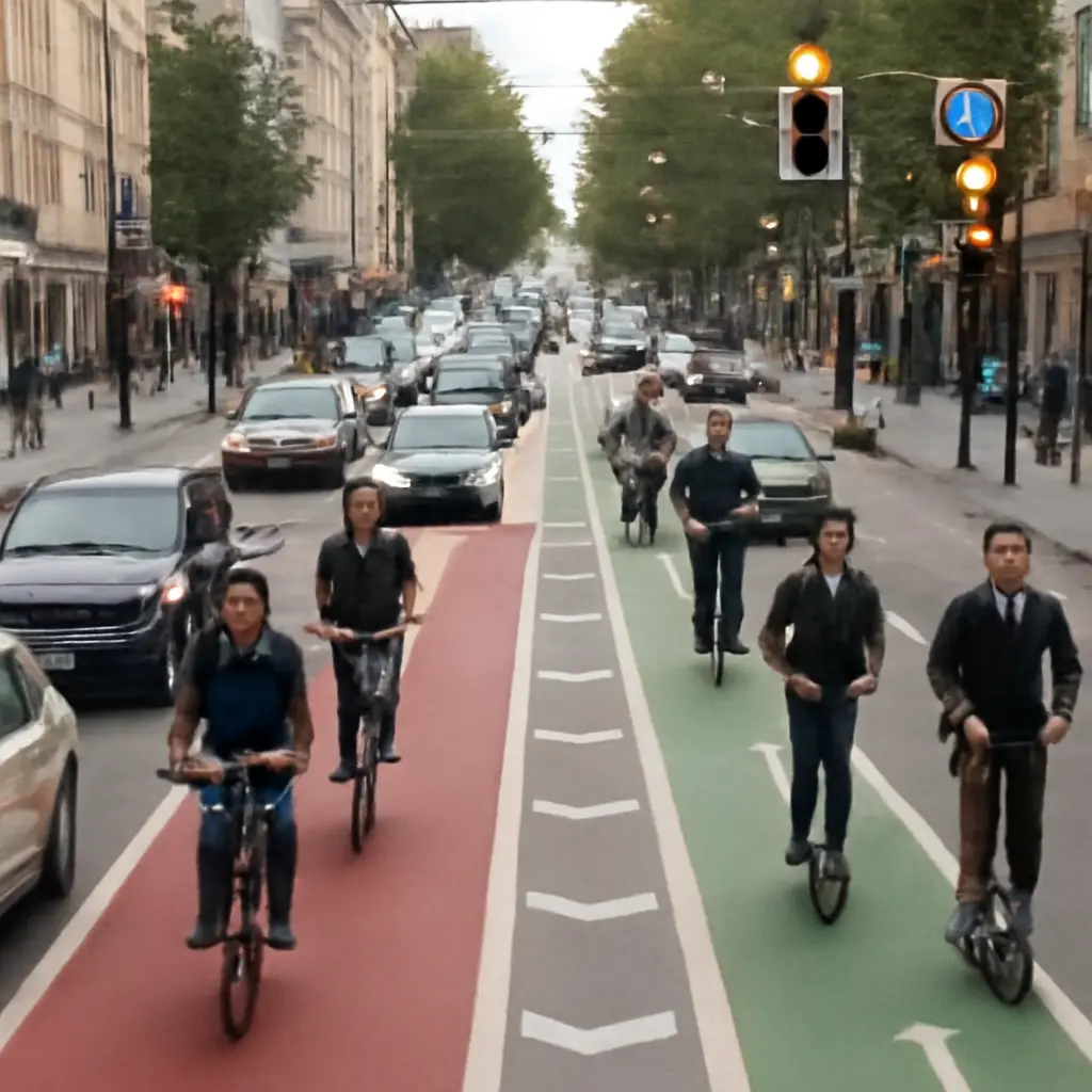 Интенсивное городское движение с велосипедистами и электроскутерами