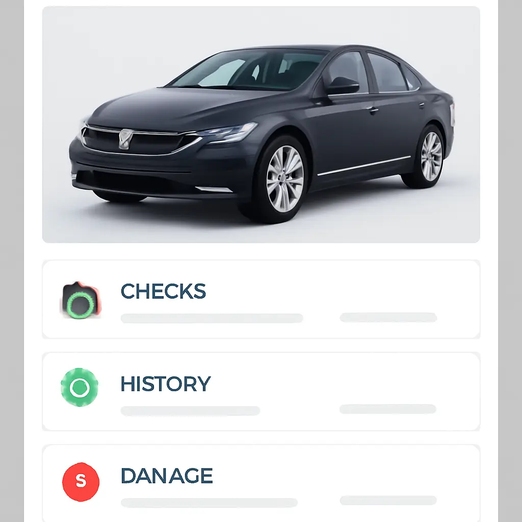 Экран с результатами проверки автомобиля: VIN, пробег, ограничения