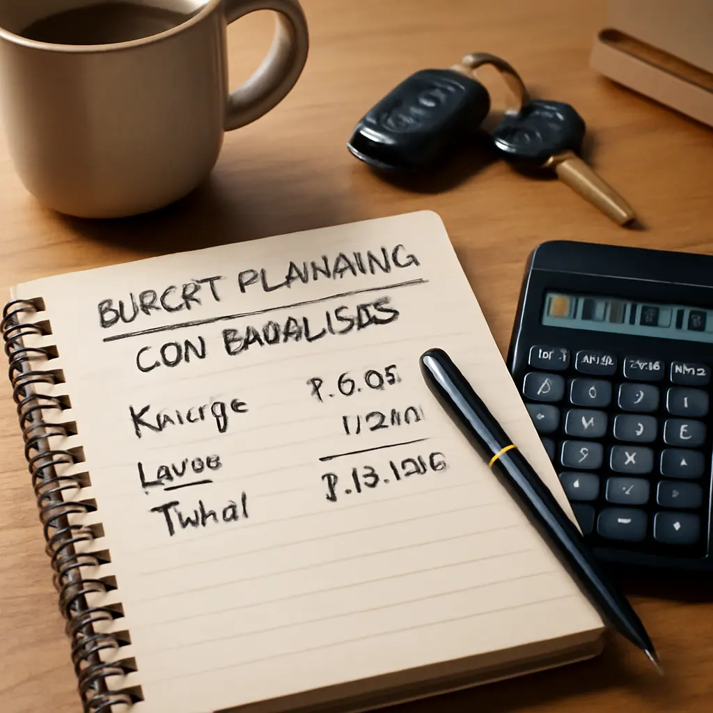 Запланированный бюджет на покупку автомобиля с заметками и калькулятором