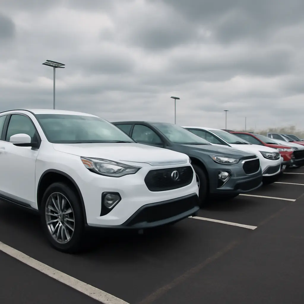 Пустая парковка автосалона с новыми кроссоверами