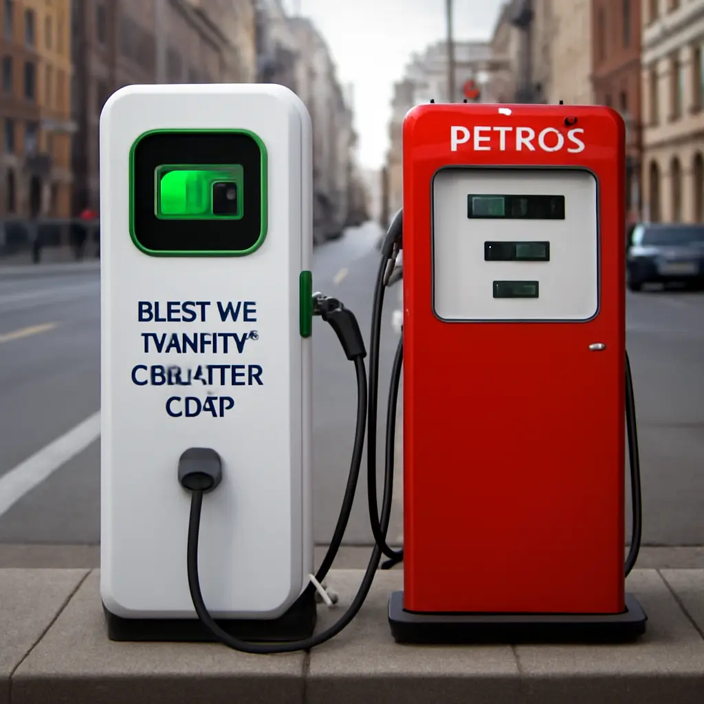 Зарядная станция для электромобилей и бензоколонка в кадре